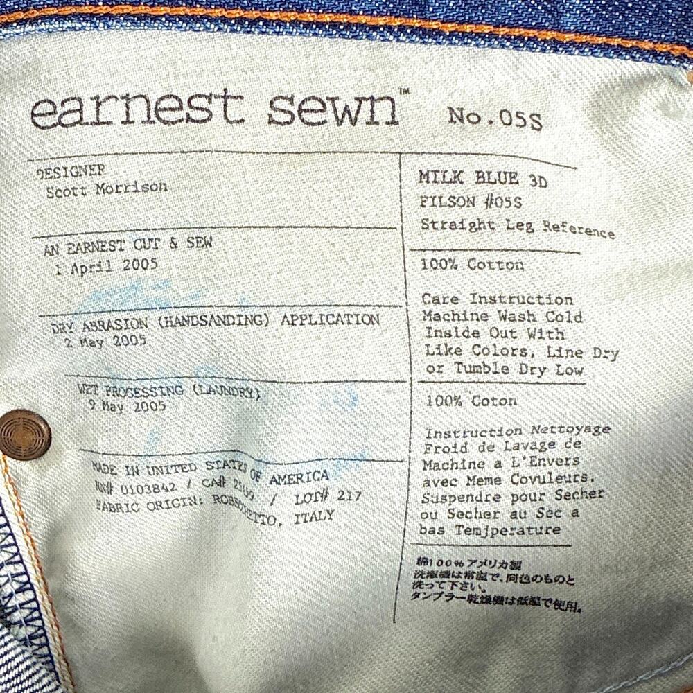 VTG Earnest Sewn Jeans Men 32 Fulton Straight Whiskered Faded Y2K Made in USA - Picture 12 of 13